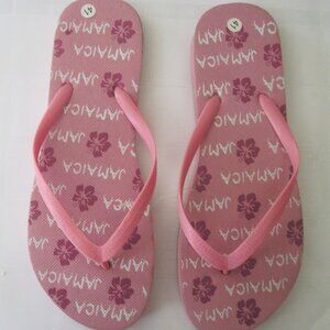 JAMAICA Women's  Flip-Flops-Size 10-Pink Multi Hibiscus Color Clean